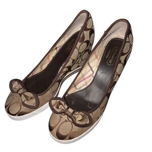 Coach Monogram Tattersall Wedges sz 9